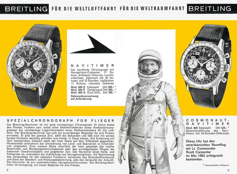 12 breitling advertisement from the 1964 breitling catalogue for the navitimer and the navitimer cosmonaute