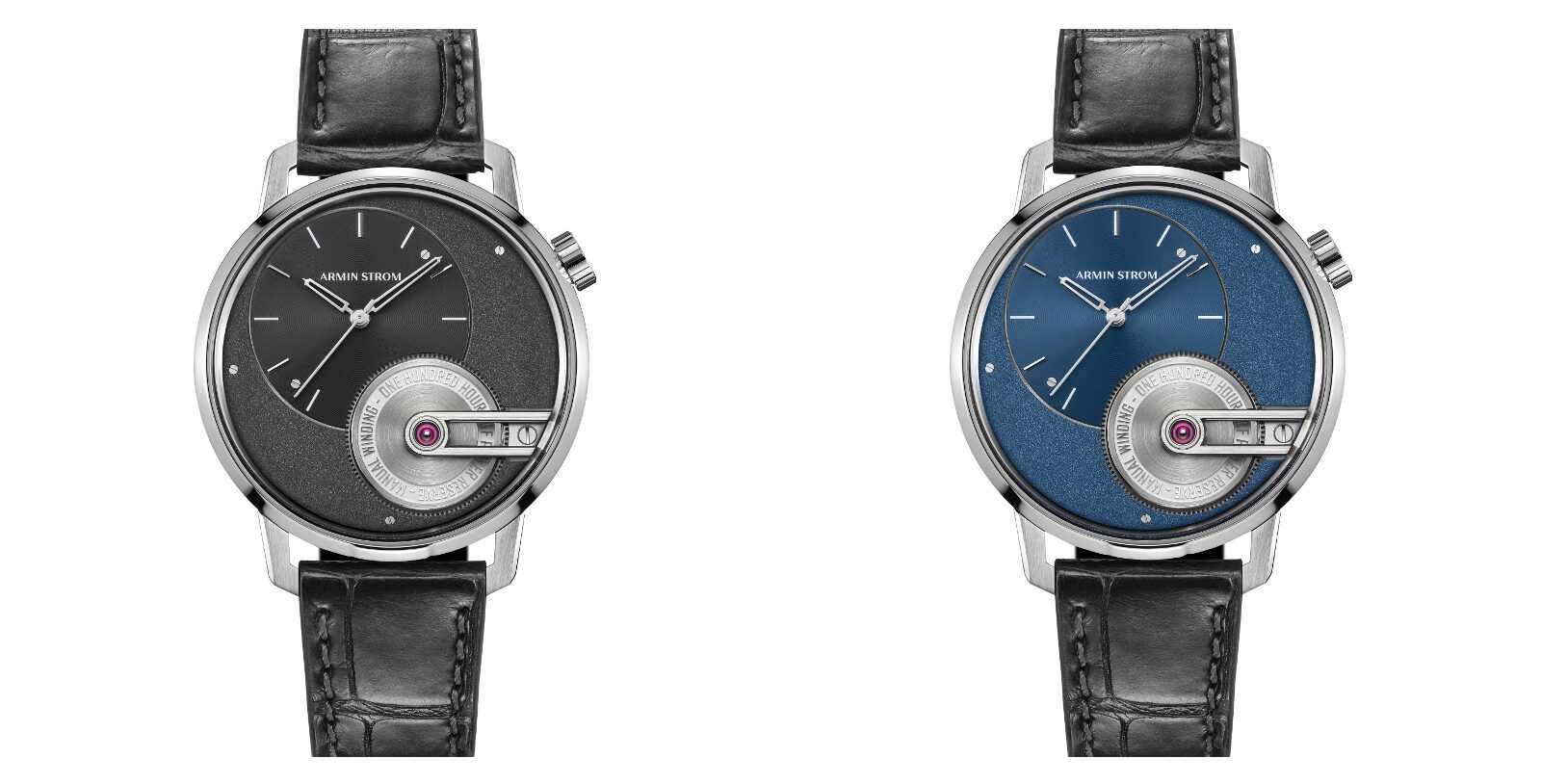 The two references – one with a black dial and one with a blue dial – are available in limited editions of 100 each.