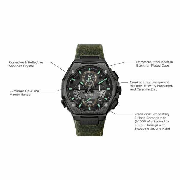 men s bulova precisionist x special edition chronograph green leather strap watch 98b355 4 20106787 hx5248a03b